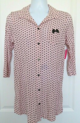 Betsey Johnson Women's Pink/Black Heart Print Sleepshirt Size Small NWT