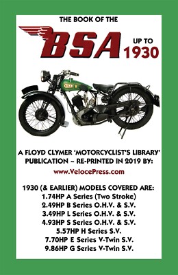 FLOYD CLYMER'S BOOK OF THE BSA UP TO 1930