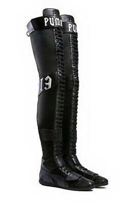 Pre-owned Puma X Fenty Over The Knee Satin Boots - Womens In Black