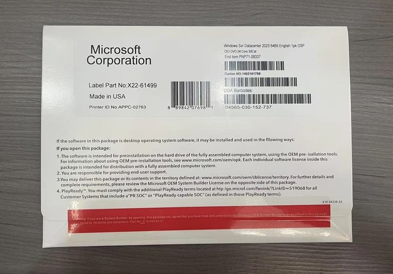 Microsoft Windows Server 2025 Datacenter 64Bit 24 Core 50 CALs
