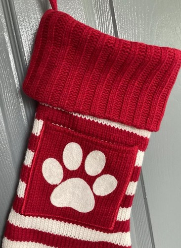 Wondershop Red White Striped Knit 20” Stocking Monogramed Paw Print Target NWT