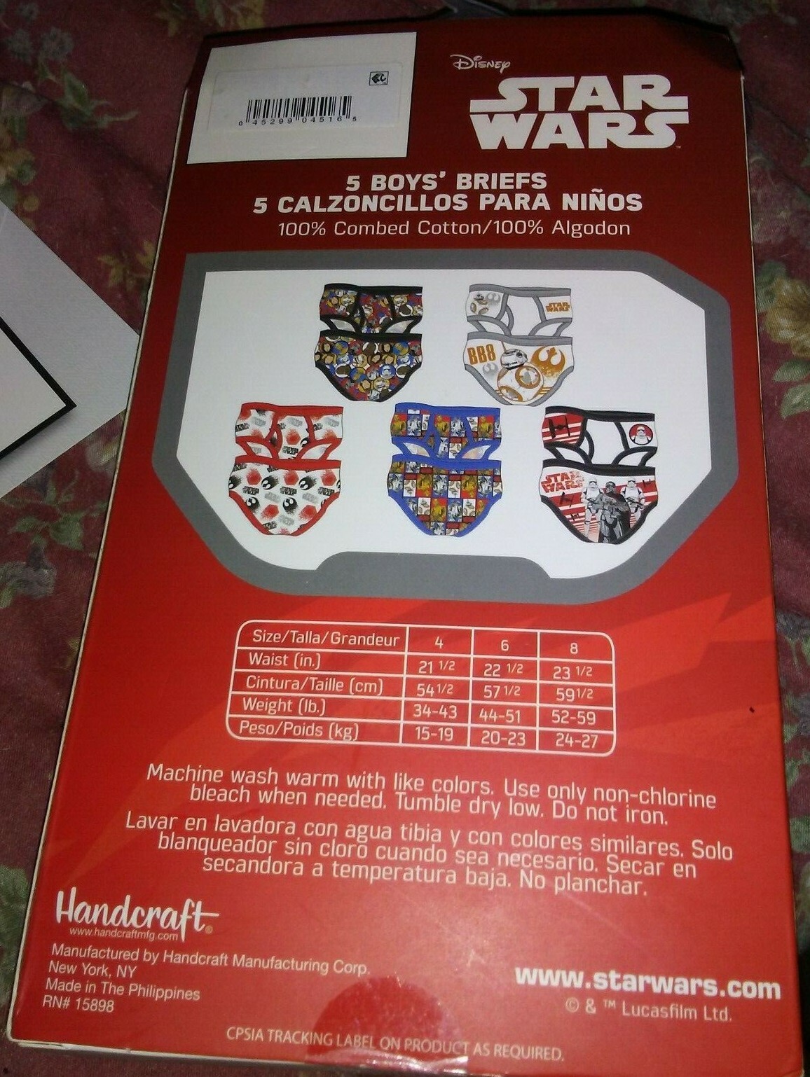 new HANDCRAFT DISNEY STAR WARS THE LAST JEDI pack of 5 BOYS BRIEFS size 4 or 6