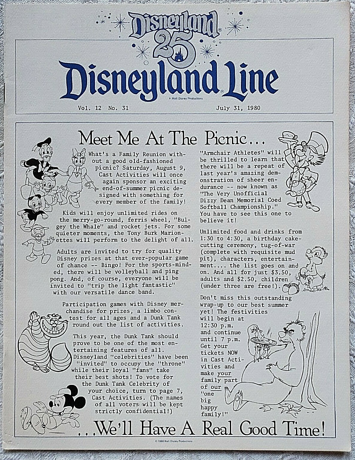 RARE JULY 1980 DISNEYLAND LINE CAST NEWSLETTER 25TH ANNIVERSARY 