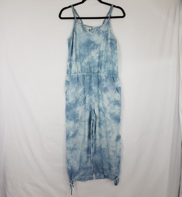 Anthropologie Marrakech Ebre Jumpsuit S Blue Tie Dye Ankle Ties Stretch Waist