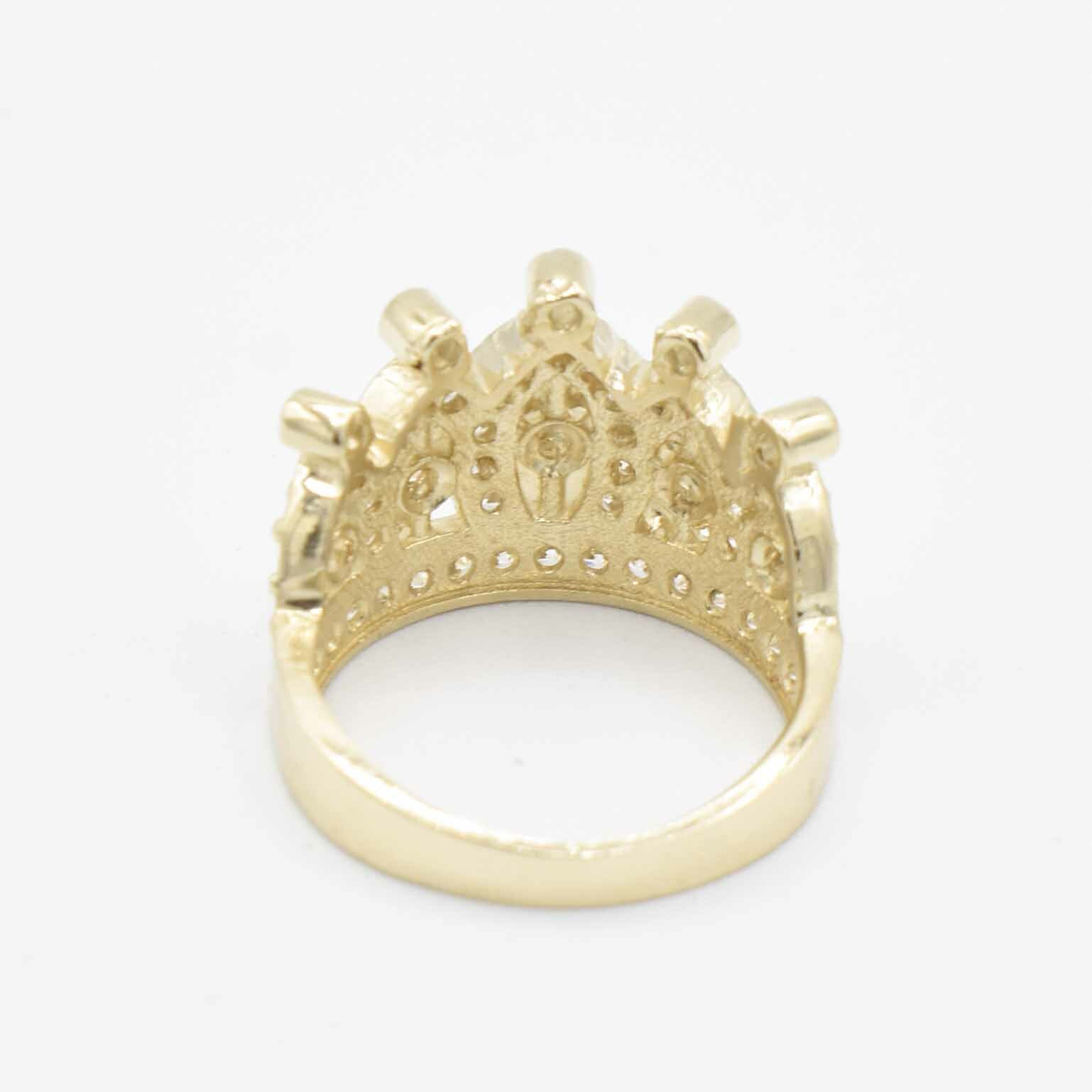 Pre-owned Bayam Cz Queen Crown Ring Real Solid 10k Yellow Gold Size 6.25