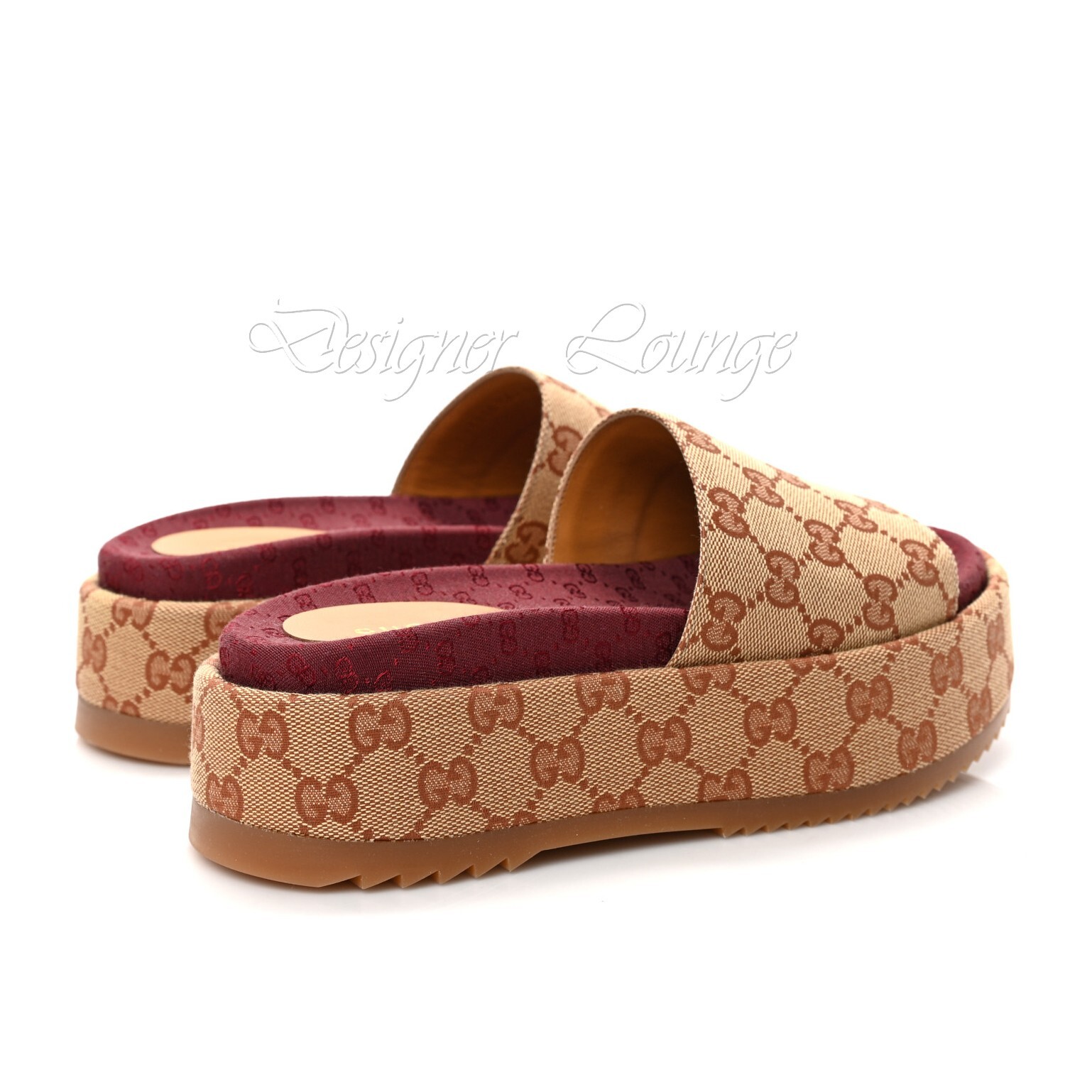 Pre-owned Gucci Angelina Gg Beige Monogram Platform Slide Sandals Size Eu 38 Us 8