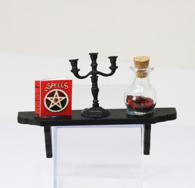 Miniature 1:12 Scale Vintage Look Halloween Sorceror or Witch Filled Wall Shelf