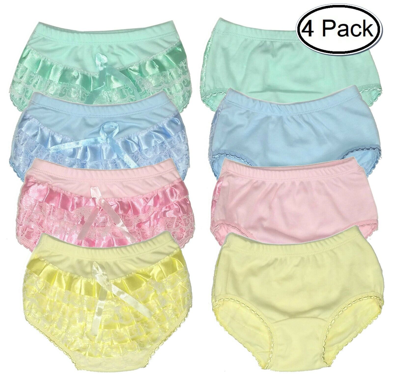 Diaper Cover Baby Bloomers  Cloth Lace Ruffle Toddler Girls Panties 4-Pack Rumba