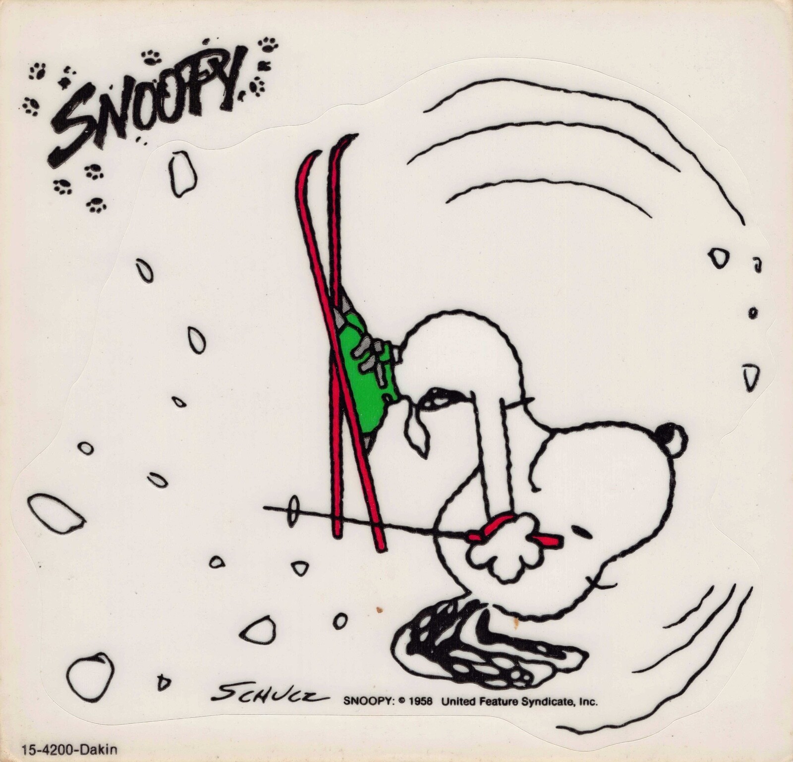 Snoopy Skiing Ski VTG c 1958 Charles Schulz Carrousel