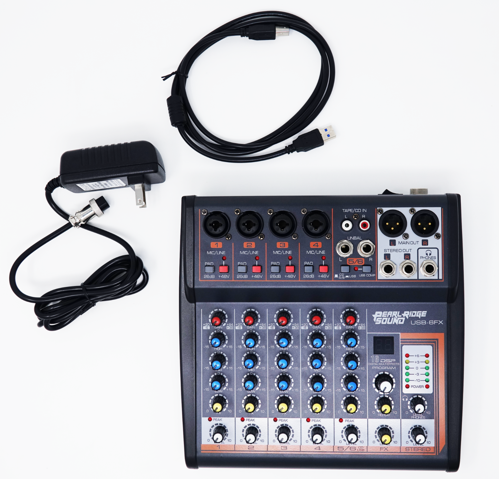 Professional Karaoke Mixer, 6 Channel Mixer With USB Effects, PearlRidge Sound