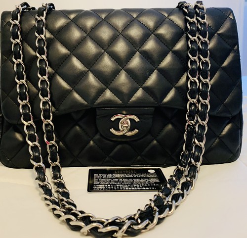 Chanel Black Quilted Lambskin Leather Classic Jumbo Double Flap Bag