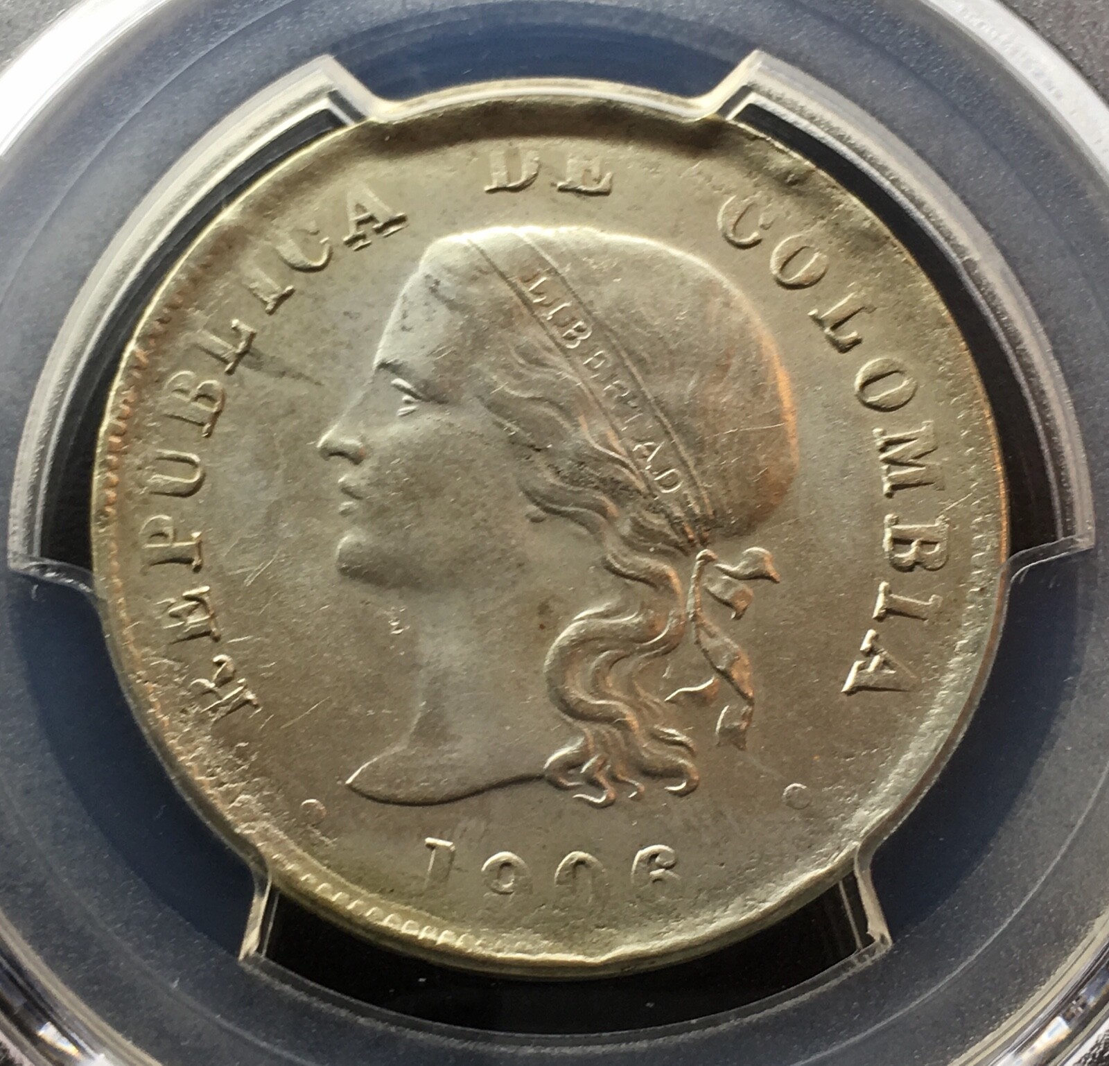 SILVER REALES 50 CENTAVOS BOGOTA (Colombia) YEAR : 1906 NGC AU DETAILS