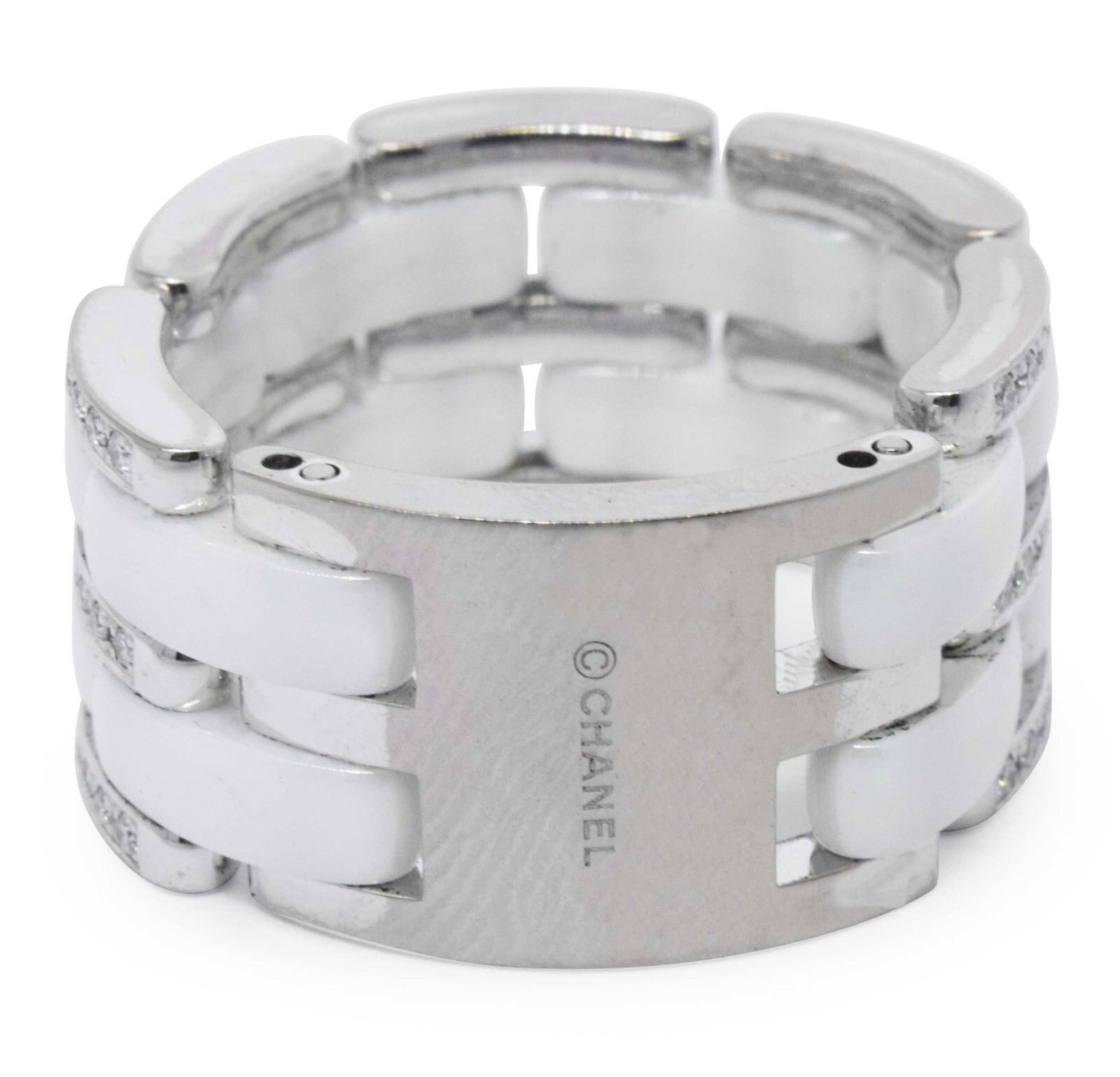 Chanel Ultra Wide 18k White Gold Diamond White Ceramic Ring Chanel Ultra Wide 18k White Gold Diamond White Ceramic Ring