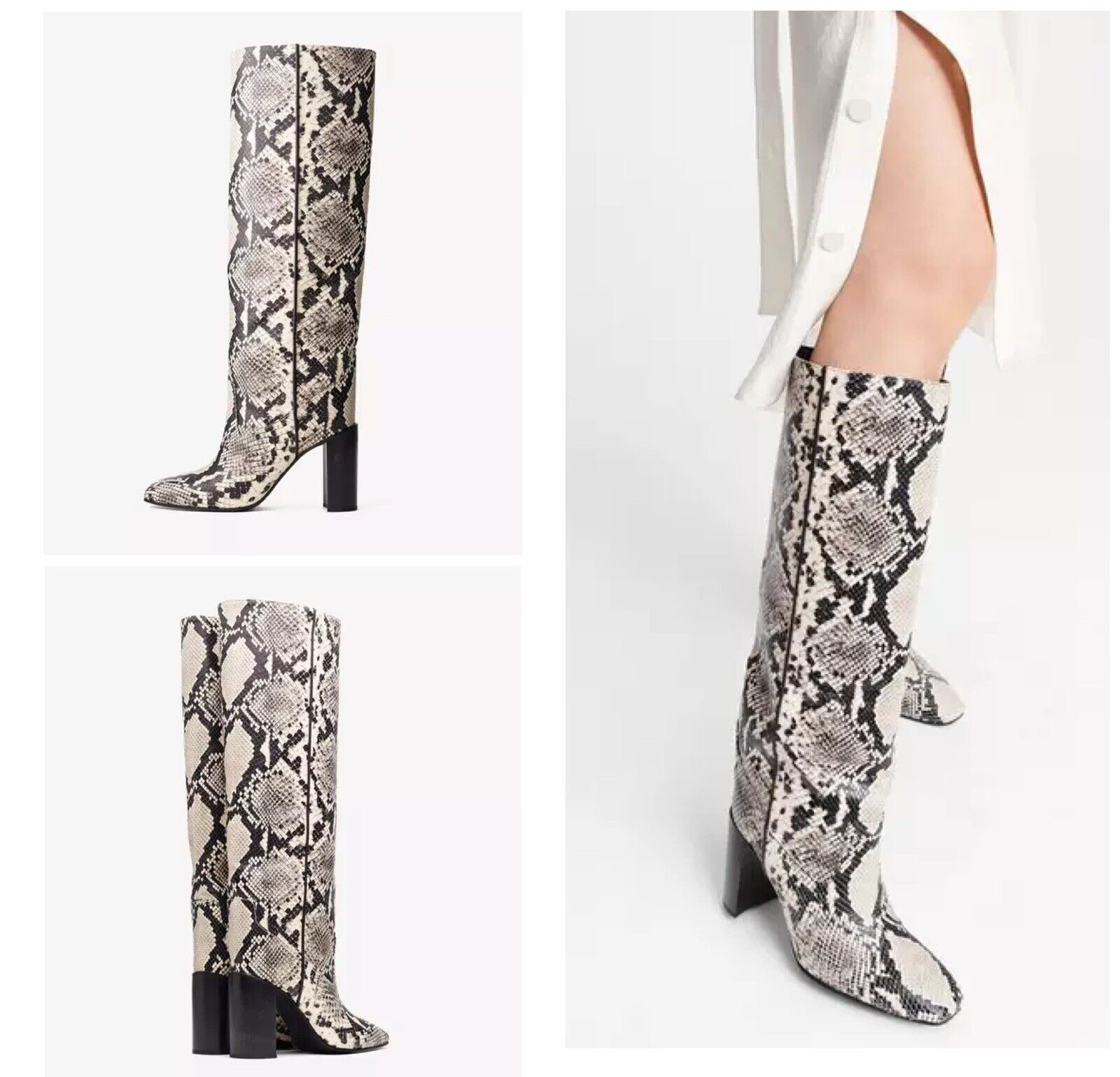 Pre-owned Rag & Bone $1,200  Aslen Tall Leather Boot In Snake Print Size:36.5 (us 6.5) In Black/white