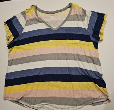Torrid Multi-Color Striped V-Neck Slub Jersey Tshirt Womens- Heritage- Size 4