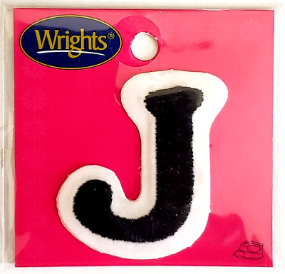 WRIGHTS Cooper Font Embroidered Letter 'J' Iron On Applique - BLACK