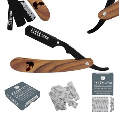 100 BLADES + CLASSIC STAINLESS STEEL STRAIGHT EDGE BARBER RAZOR SALON SHAVING