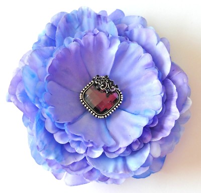 Unique 4'' Purple Lavender & Blue ''Watercolor'' Silk Flower Peony Hair Clip 