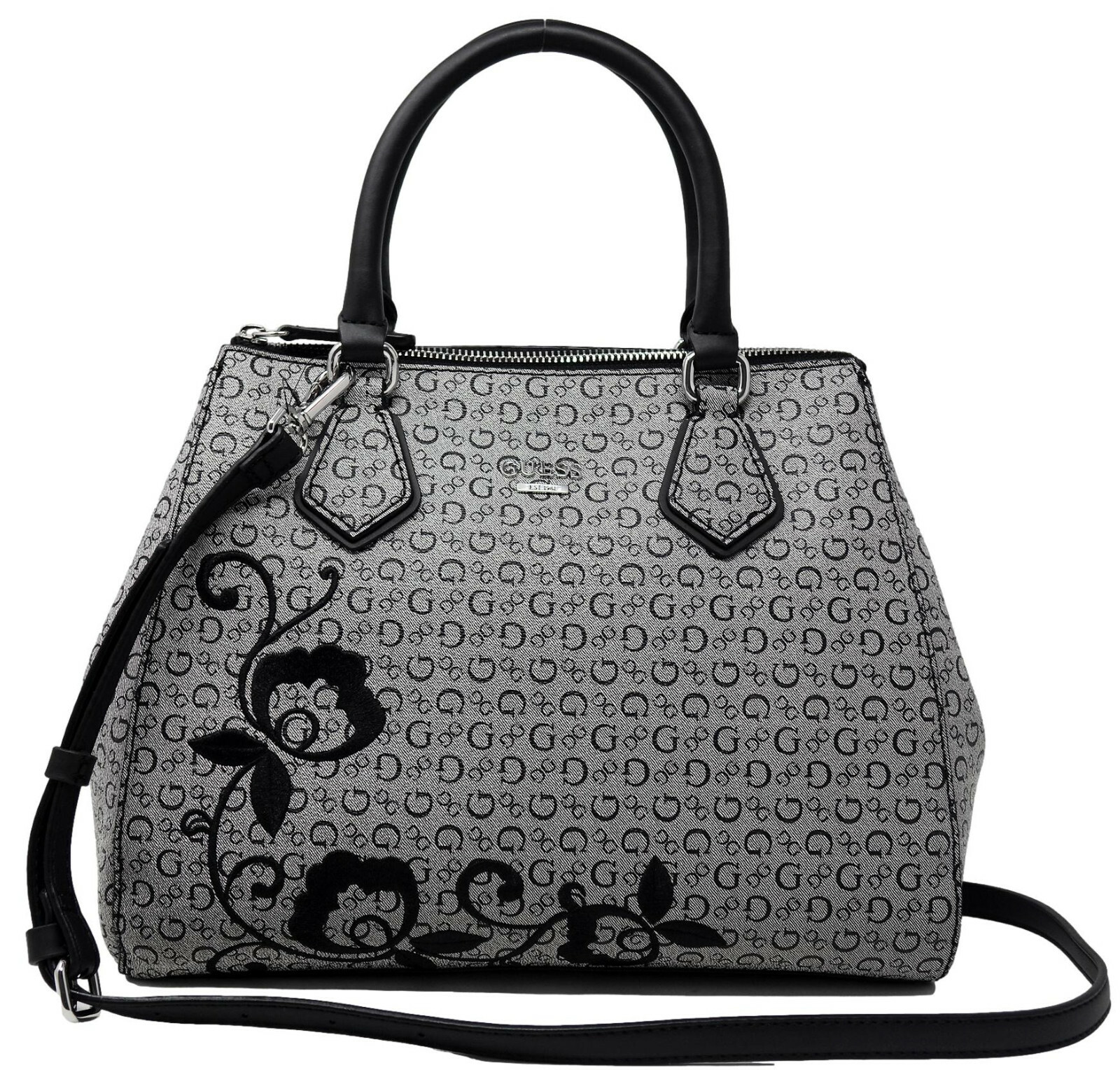 

Женская сумка-портмоне GUESS Curran Black с логотипом и цветочной вышивкой, GUESS Curran