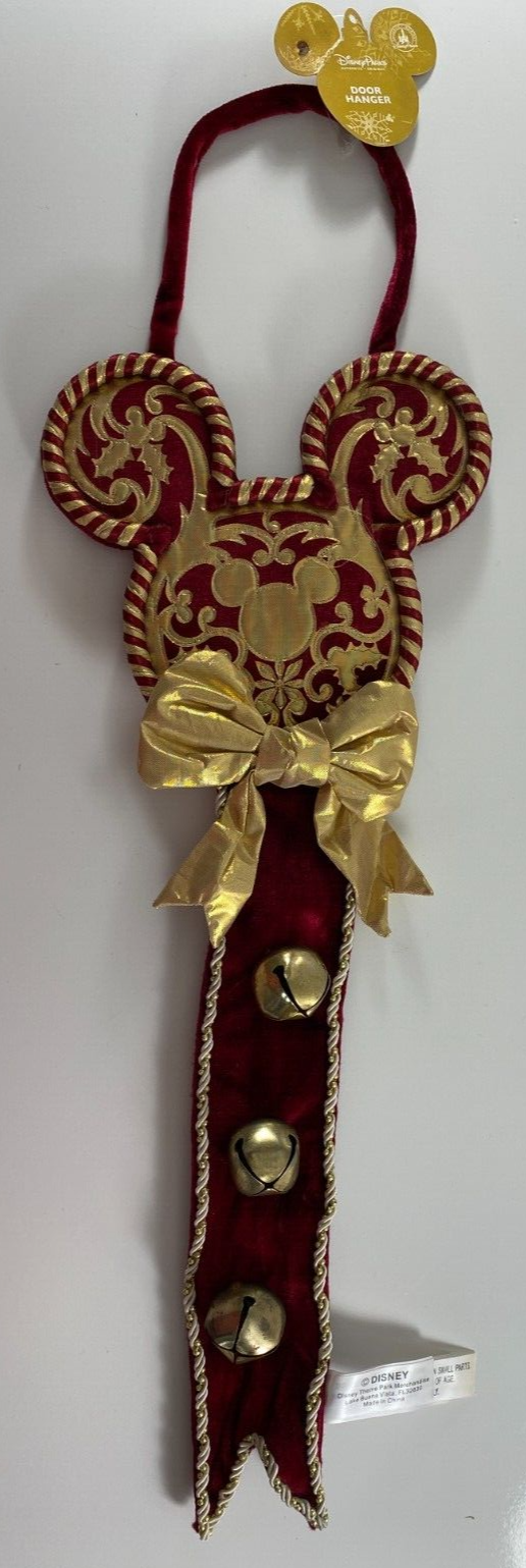 DISNEY PARK Victorian MICKEY EARS Christmas Door Hanger Red Go...
