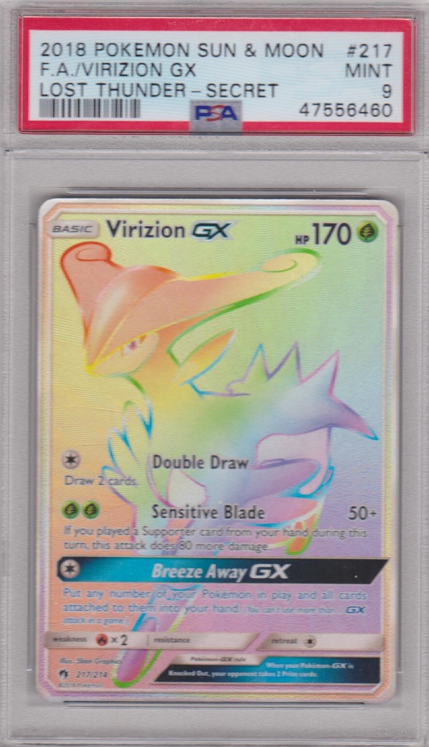 Pokemon Card : PSA 9 Mint VIRIZION GX 217/214 Secret Rare Pokemon Card : PSA 9 Mint VIRIZION GX 217/214 Secret Rare