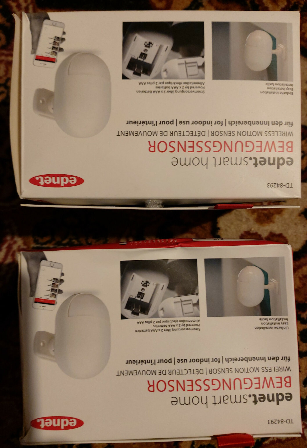 2x Ednet Smart Home Bewegungssensor TD84293 Wireless 6-8m Erkennungsbereich NEU 
