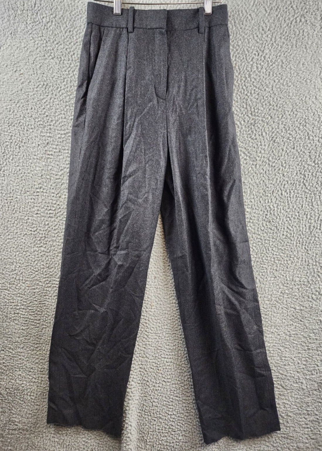 Theory Pleated Wide Leg Wool Pants Women's 0 New Charcoal Melange Zip Hook & Bar - Picture 2 of 15