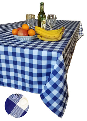 Tektrum 60''X102'' Rectangle Tablecloth-Waterproof/Wrinkle Free-Blue/White Checker