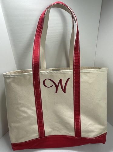 Vintage 80s LL Bean Boat and Tote Canvas Bag Cream Red 22 x