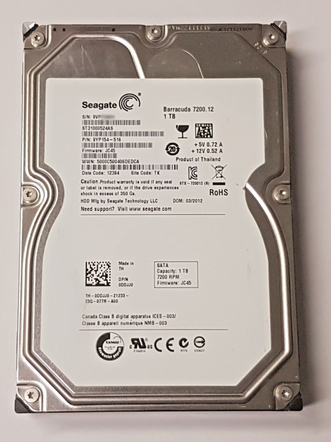 1 TB SATA Seagate Barracuda 7200.12 ST31000524AS 32MB HDD