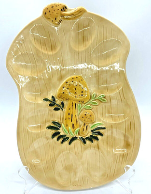Merry Mushroom Deviled Egg Dish Plate 1970s Light Brown MCM