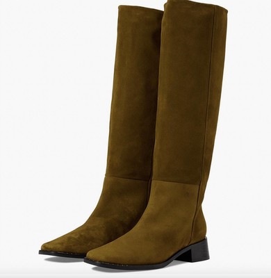 Pre-owned Freda Salvador Women's Rita Suede Tall Boot In Acorn - Size 8.5 In Green