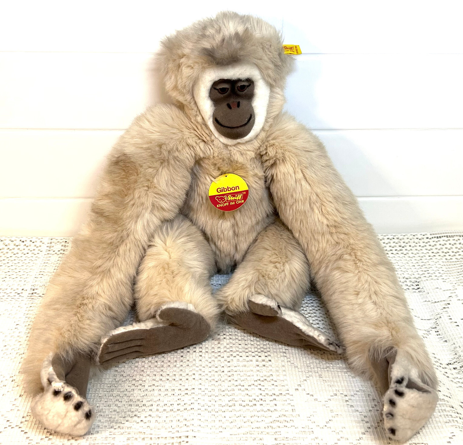 Steiff Gibbon Monkey 1970s Plush 60cm 24in ID Button Tags