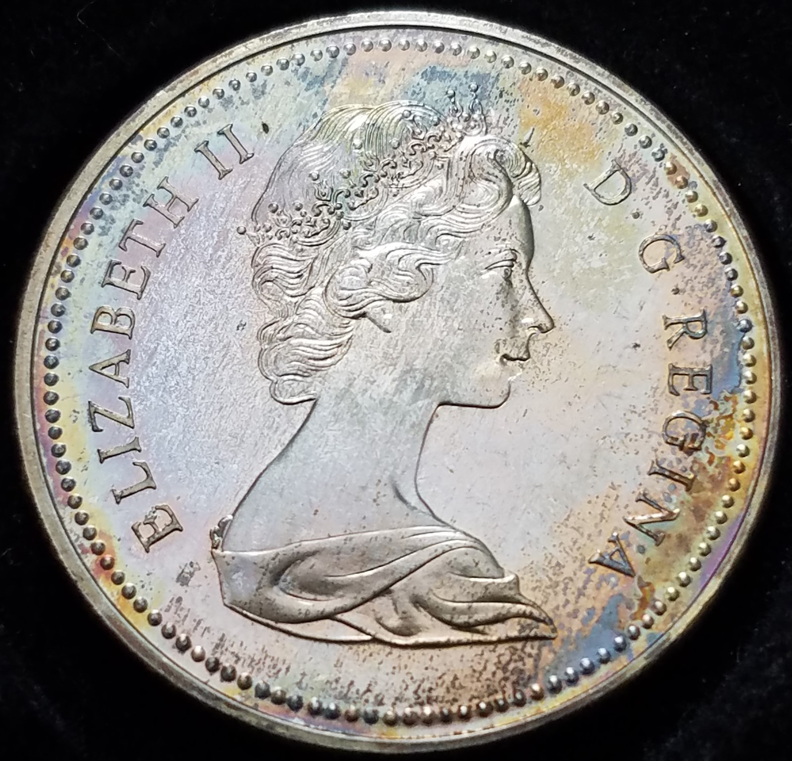 GREAT TONING 1971 GEM PROOF LIKE CANADIAN SILVER $1 ,-TONED C100709