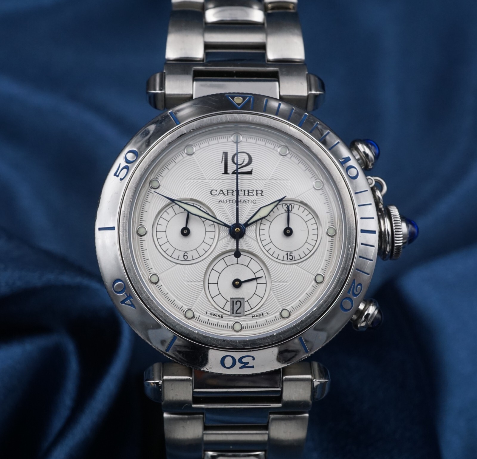 Pasha de Cartier Watch 2113 38mm Chronograph Box & Cert