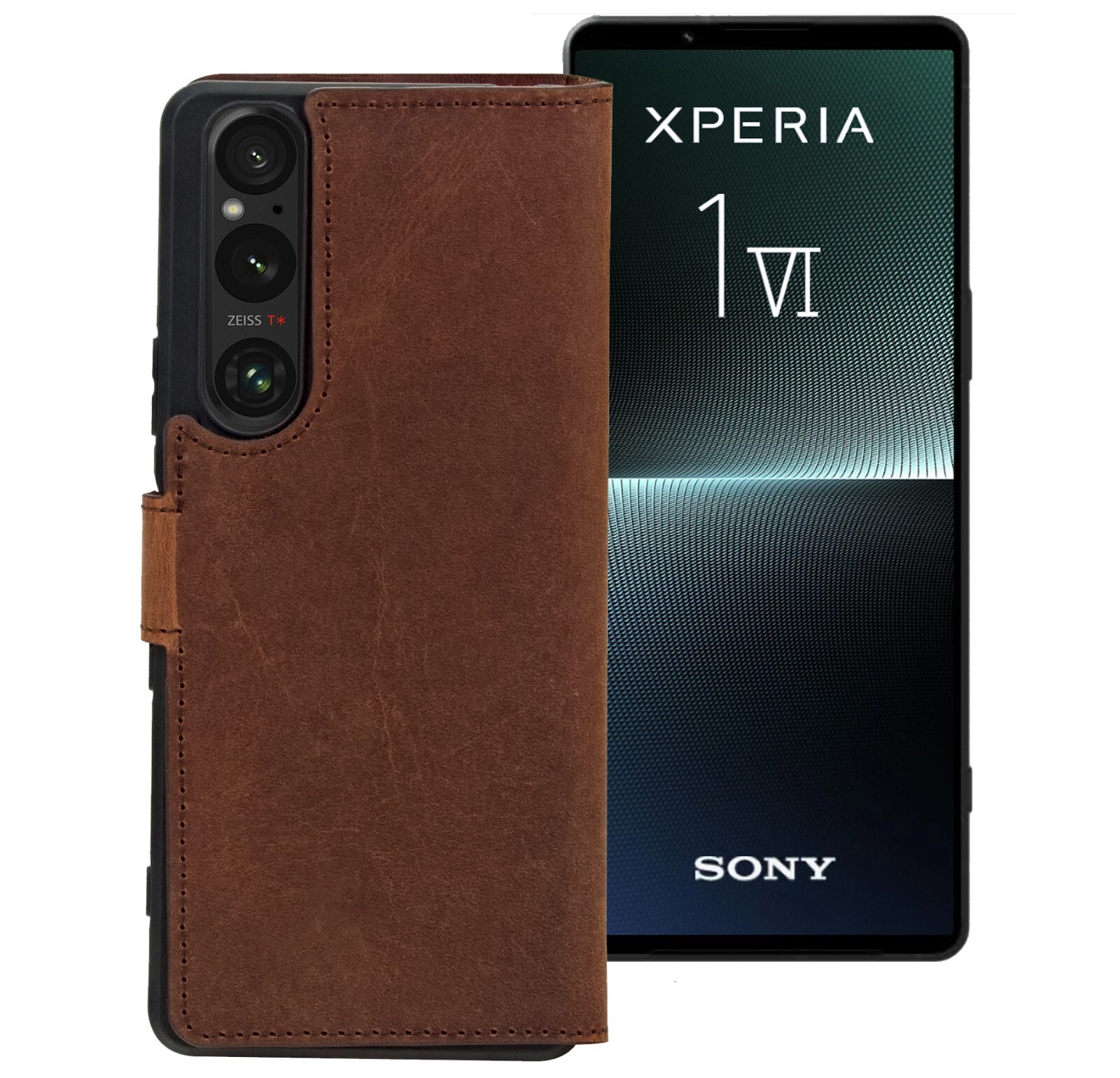 Suncase Book-Style Lederhülle Für Sony Xperia 10 VI (2024): Slim-Fit Mit 3 Kartenfächern, Standfunktion, Antik-braun