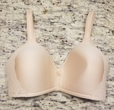 Amoena Leila Bra 32D Mastectomy Lightly Padded Beige Wireless Lace Overlay 2152