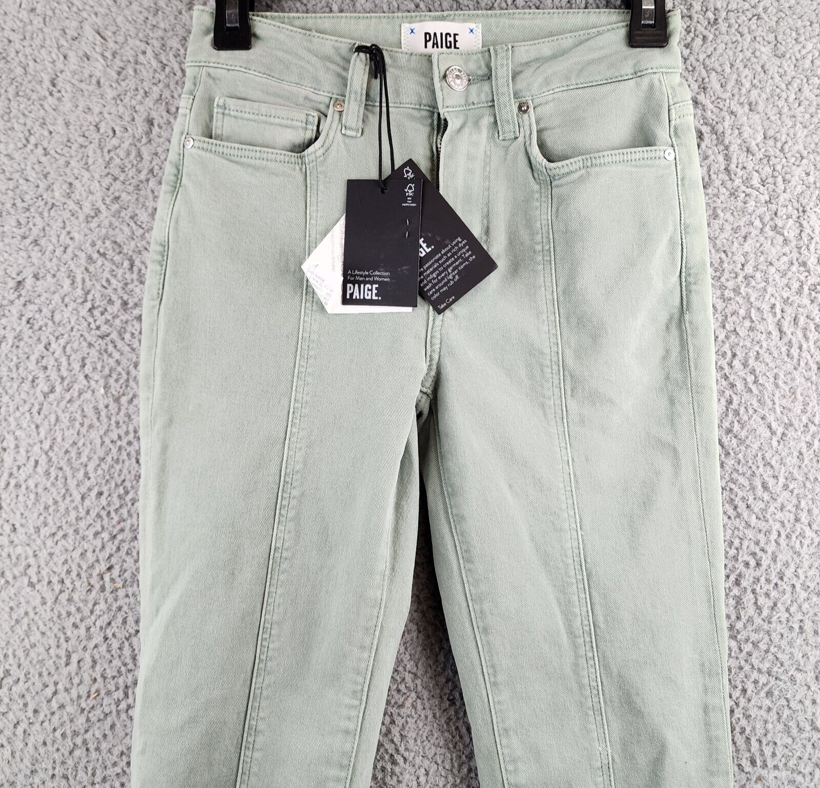 PAIGE Cindy High Rise Ankle Straight Jeans Women's 24 Vintage Light Mint Solid - Picture 3 of 18