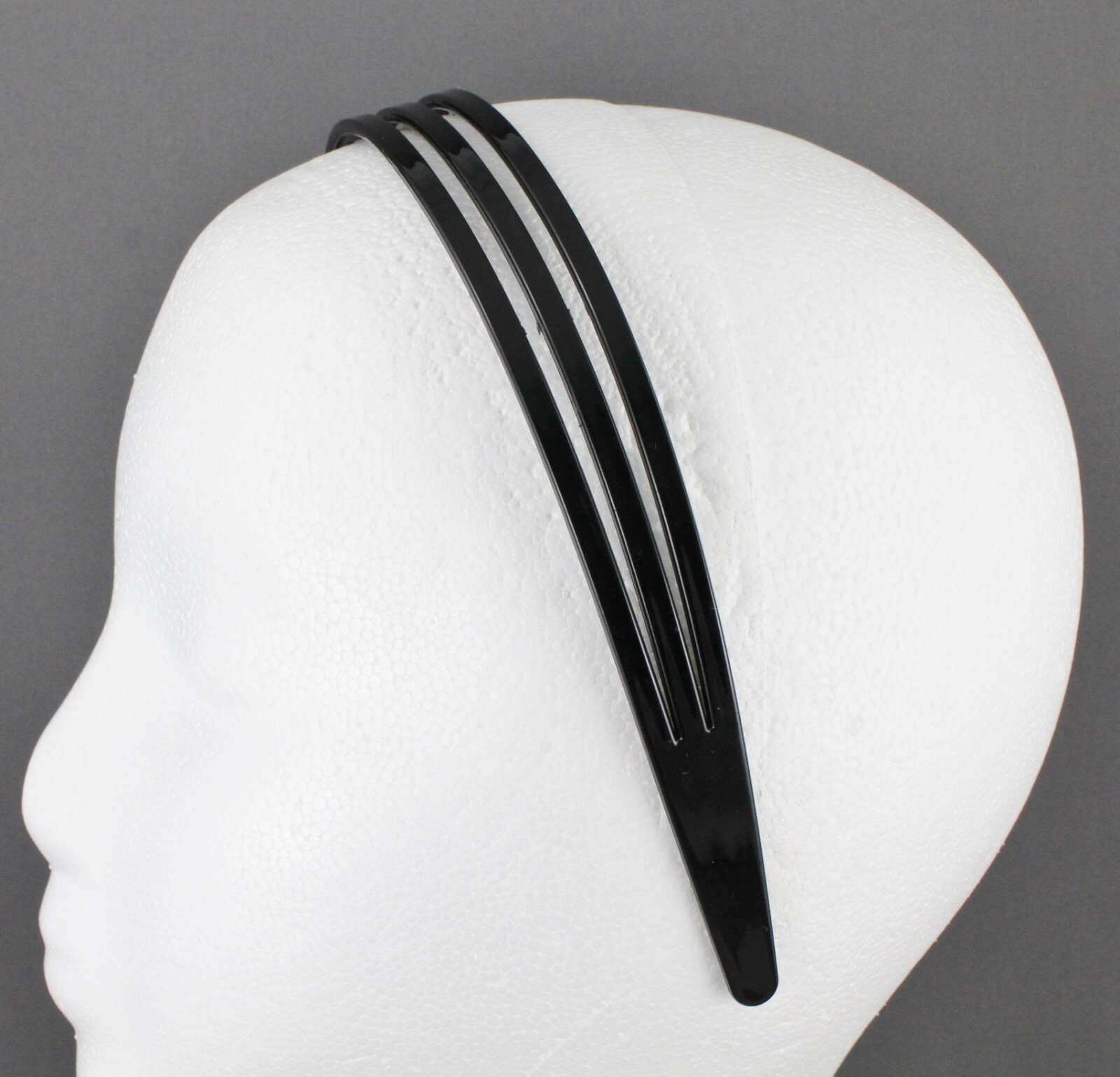 Black headband triple look 3-line hair band grip teeth 3/4