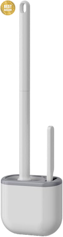 2 Pcs Silicone Toilet Brush and Holder Set, Toilet Brush with Soft Flat Bristles