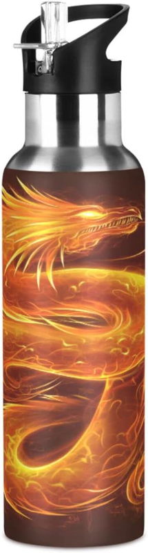 Fire Dragon Water Bottle Kids Thermos Bottle with Straw Lid Insulated Stainless