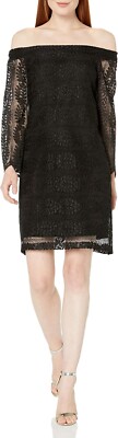 Donna Morgan Women's Size 4 Black Lace Off The Shoulder Shift Dress