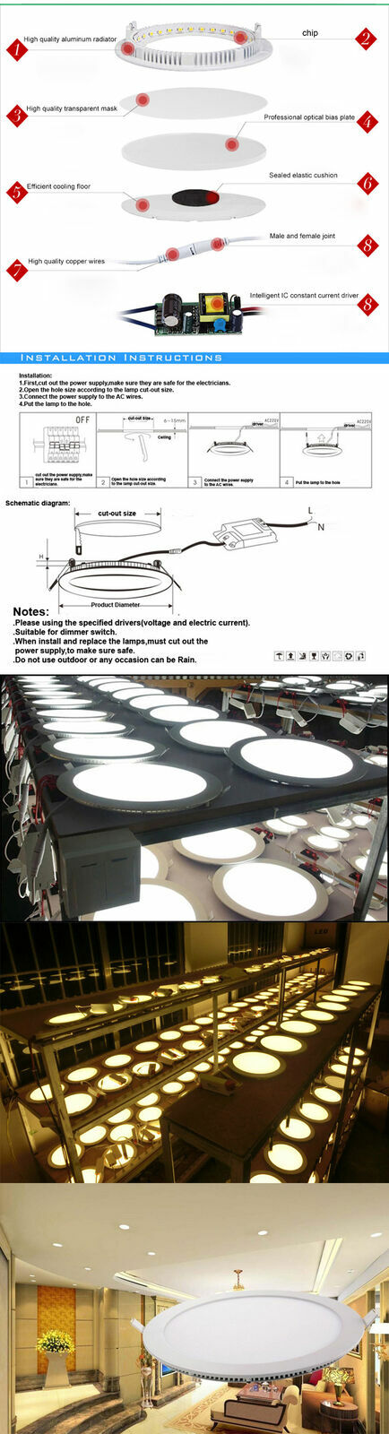 6W 9W 12W 15W 18W LED Recessed Ceiling Panel Down Lights Bulb Slim Lamp Fixture