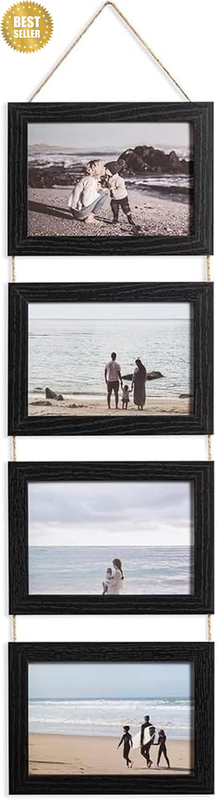 Hanging Picture Frames Set of 4, Rustic Wall Hanging Photo Frames with Real Glas