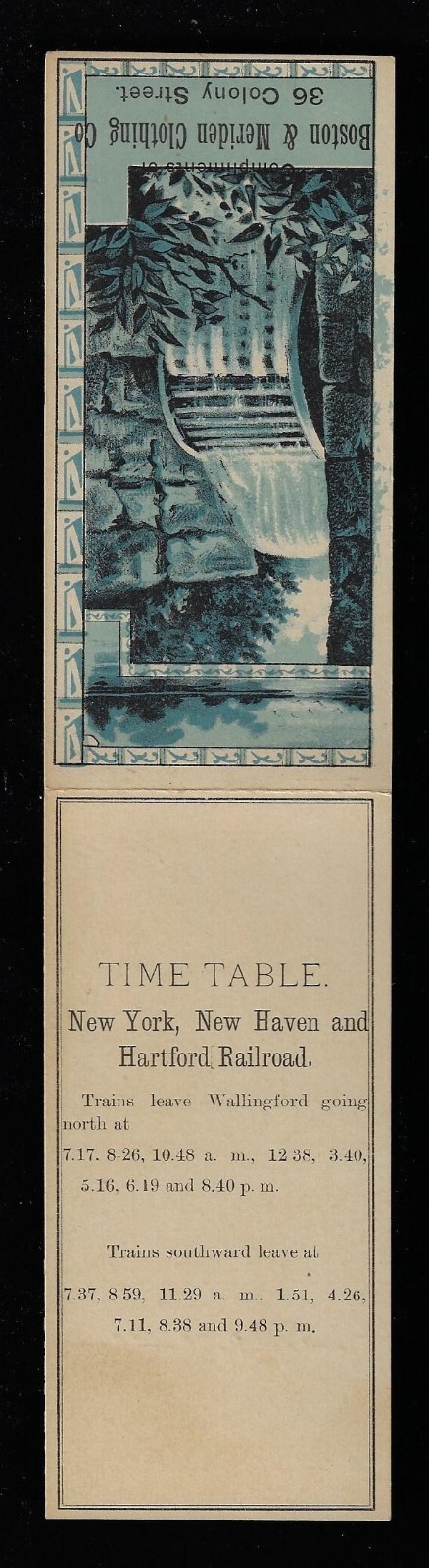 Folder, Boston & Meriden Clothing; New York, New Haven & Hartford RR Time Table