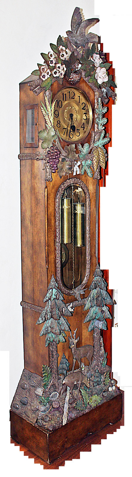 Black Forest 19th c. Carved Tall-Case Grandfather Clock