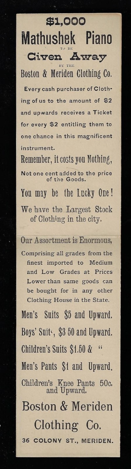 Folder, Boston & Meriden Clothing; New York, New Haven & Hartford RR Time Table