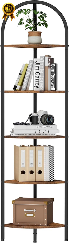 5-Tier Arched Corner Shelf Stand, Wall Corner Bookshelf