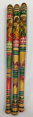 One Hand Carved Aztec Bat Pinata Stick Mexican Hand Painted Wooden Baseball 