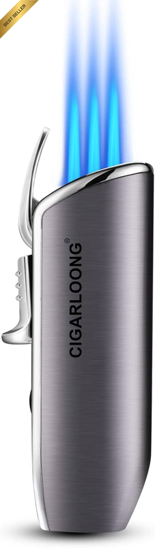Cigar Lighter with Cigar Punch Alloy 3 Jet Torch Flame Refillable Metal Cigarett
